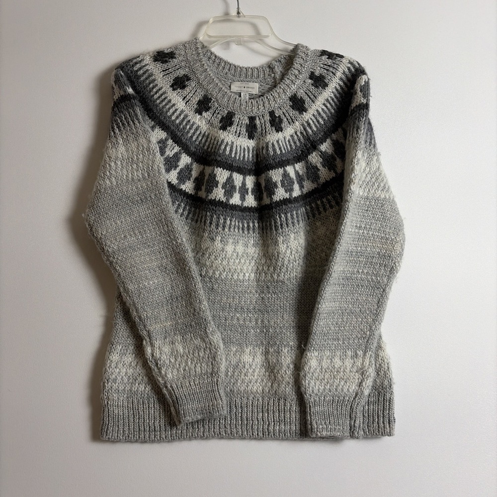 Lucky Brand Women's Gray Sweater Size Large Boho Classic Outdoor Ski Cottagecore